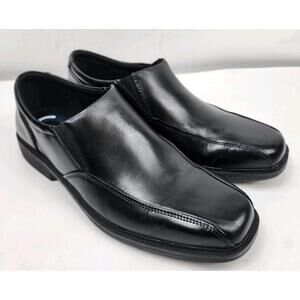 Mens 10.5 M-Nunn Bush Comfort Gel Black Leather Loafers Slip On Bike Toe Shoes
